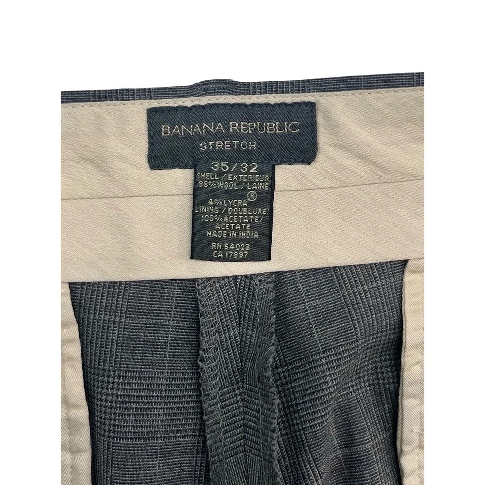 vtg Banana Republic 35x31 Gray Glen Plaid Wool Pants Trousers Pleated High Waist
